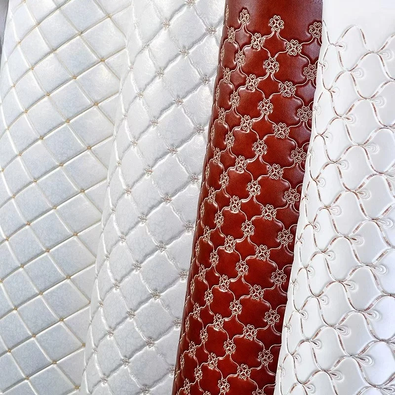 Quilted Embossed Faux Leather Fabric Sponge Foam Backing Upholstery Material For Headboard Door Soft Pack RV Camper Car Interior