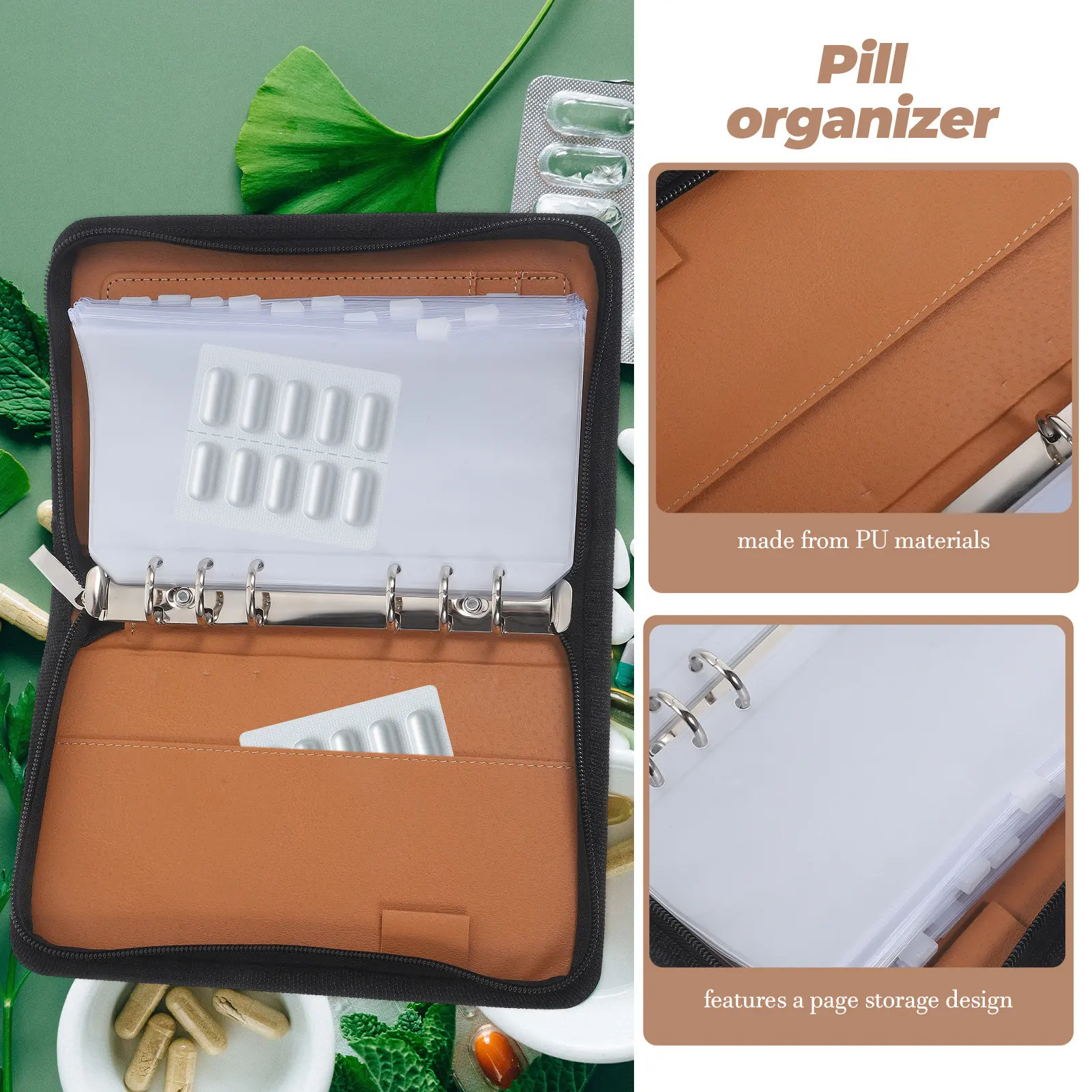1Set Waterproof PU Travel Medication Organizer with Flip Page Storage for Pills Daily 14-Day Portable Medicine Bag Small Pill