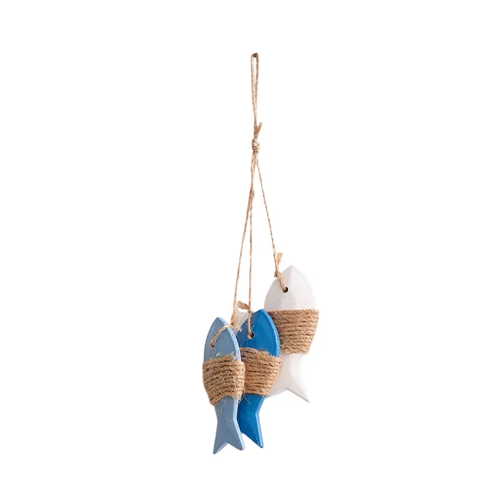 Creative Mediterranean Fish Pendant Wood Shell Wall Hanging Decoration Carving Figurine Ocean Theme Accessories Living Room