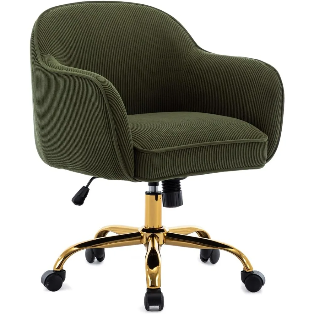 

Home Office Desk Chair with Arms Gold Wheels Modern Velvet Upholstered Rolling Computer Chair Mid-Back Ergonomic Adjustable Swiv