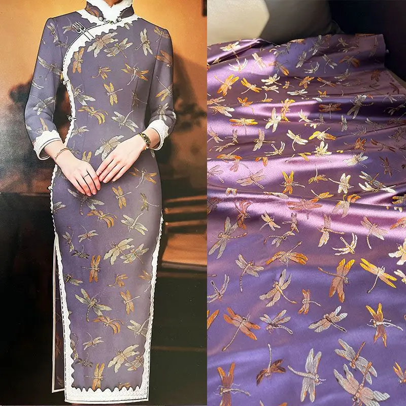 

Жаккардовая парчовая ткань со стрекозой, платье Ципао, одежда ханьфу, винтажный саше, модный дизайн, скатерть, материал на заказ, пошив
