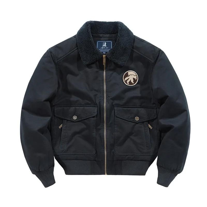 เสื้อแจ็คเก็ตขนแกะสำหรับผู้ชายคุณภาพดี เสื้อแจ็คเก็ตบอมเบอร์ผ้าฝ้ายสำหรับผู้ชาย เสื้อพาร์กาอุ่นหนาพิเศษ เสื้อโค้ทผู้ชายแบบมีกระเป๋าหลายช่อง ไซส์ 4XL