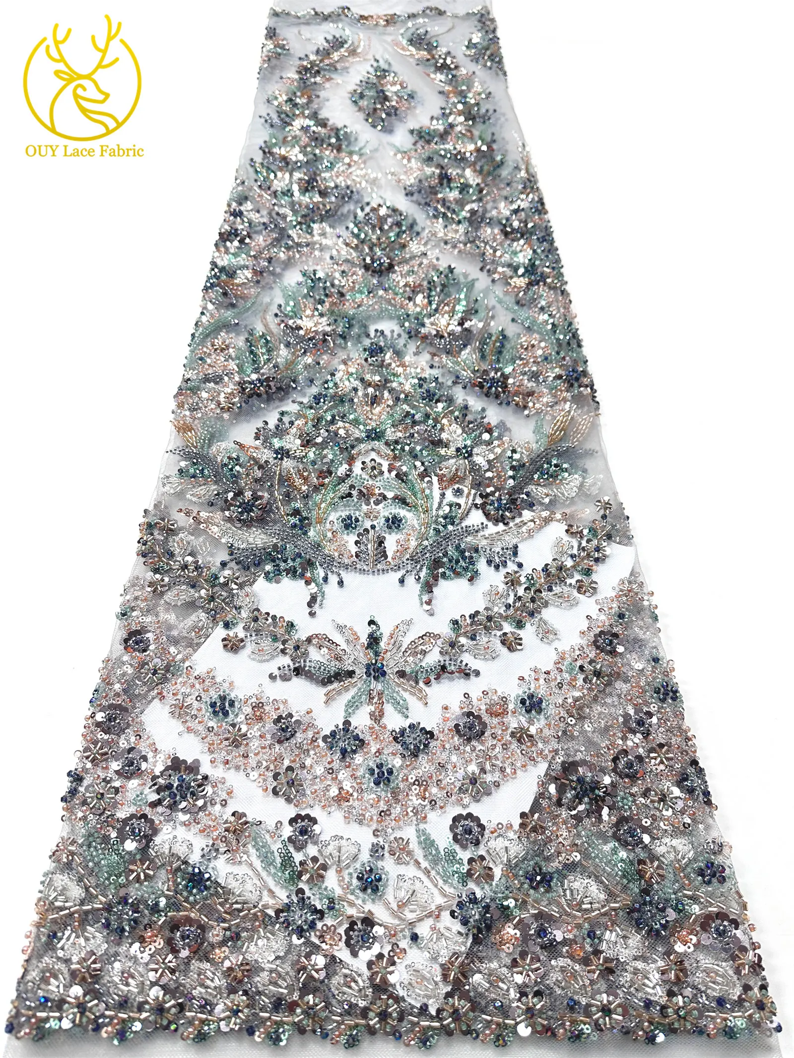 Luxuriöser Afrikanischer Spitzenstoff 2026 Hochwertige Französische Perlen-Pailletten-Spitze 5 Yards Nigeria Tüllspitze für Party- und Hochzeitskleider – Detail 14