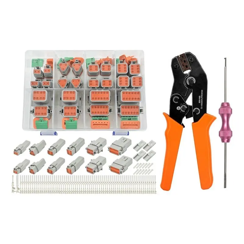 WORTHOWN-Automotive 217PCS 12 Kits Deutsch DT Connector Kit With Crimper& Terminal Removal Tool Waterproof 2 3 4 6 8 12 Pin