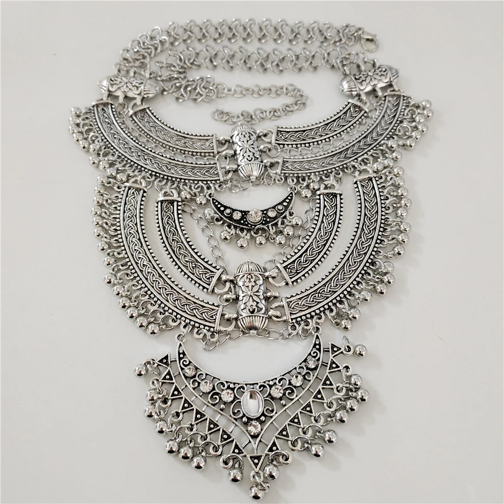 2024 New za Indian Vintage Gypsy Baroque Statement Metal Necklace Earrings Women Jewelry Sets Retro Large Collar Choker Necklace