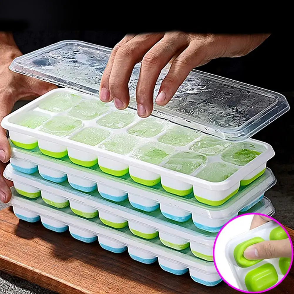 Easy Release Ice Cube Maker Silicone Ice Cube Tray with Lid for Cocktails Whiskey Easy Release Stackable Mold for Coffee for Ice