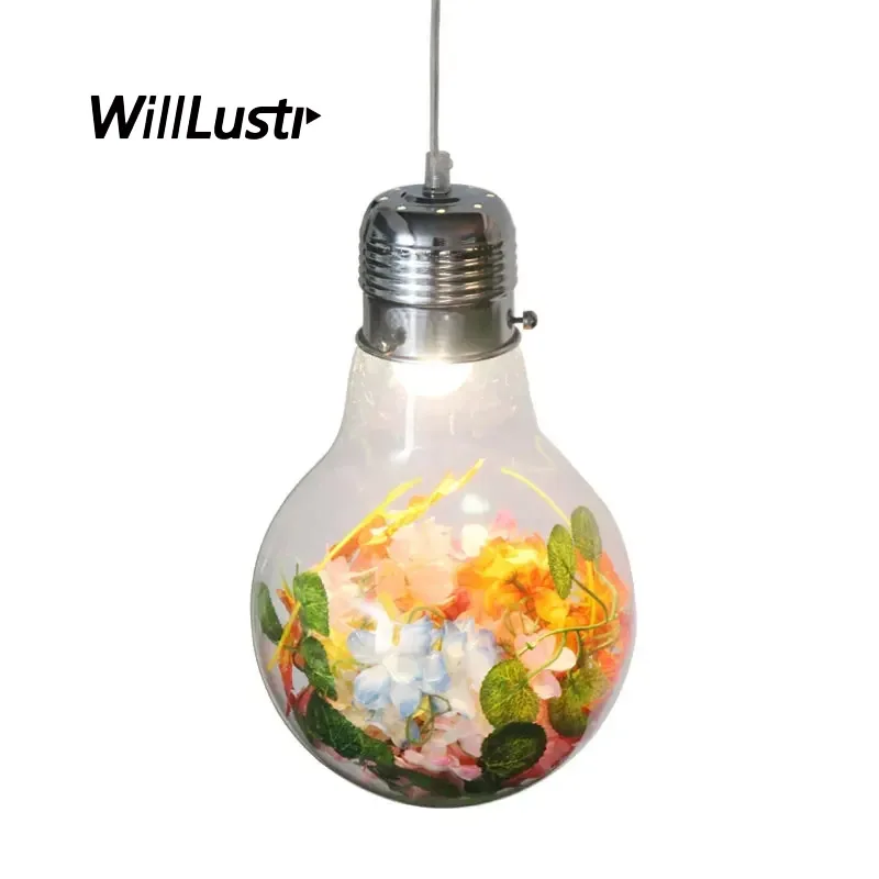 

Clear Glass Mega Bulb Pendant Lamp Green Plant Flower Suspension Light Dining Room Store Hotel Cafe Hanging Ceiling Chandelier