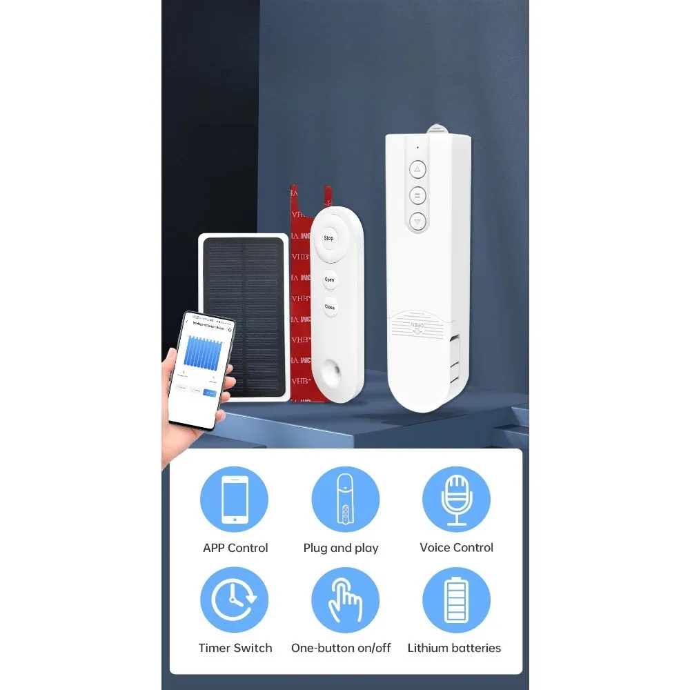 

Motor with RF Remote Solar Panel Voice Control Alexa Google Home Alice,Tuya Zigbee Smart Electric Shutter Roller Blind Curtain