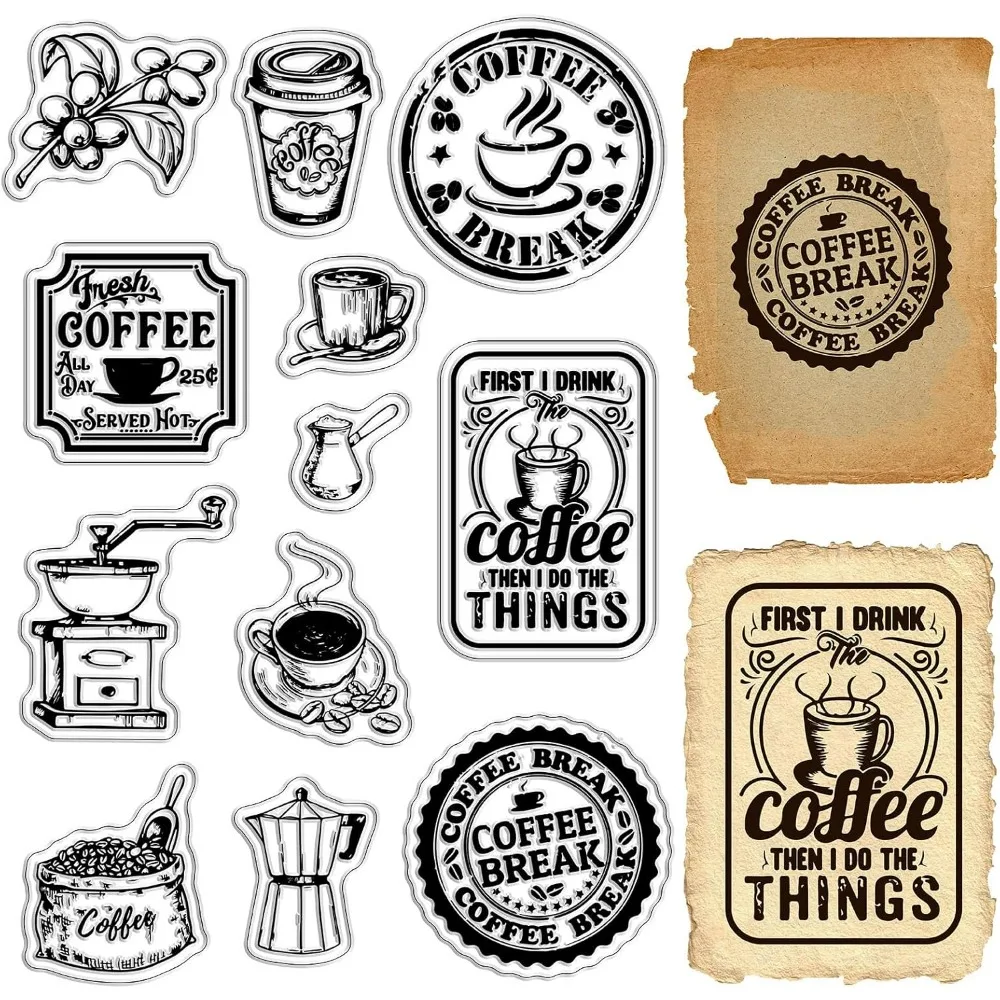 Coffee Clear Stamps Coffee Bean Pot Transparent Rubber Stamps Silicone Seals Shop Journal DIY Scrapbook oto Album Decoration