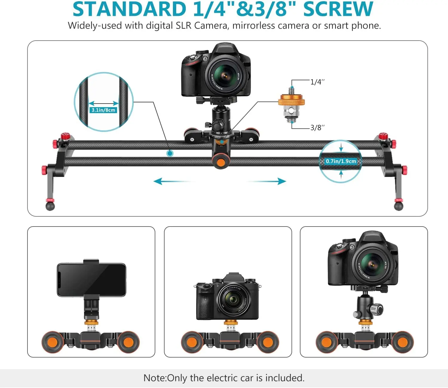 Imagem -05 - Neewer-wireless Motorizado Elétrico Track Rail Slider Carro Dolly para Câmera Dslr Filmadora Gopro Iphone Rodas Velocidades