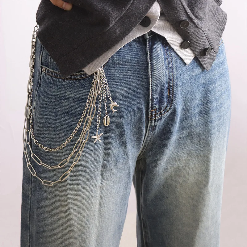 Multi‑Layer Ocean Element Starfish Shell Shark Pants Chain Unisex Metal Waist Chain Vintage Jeans Hanging Fashion Accessory