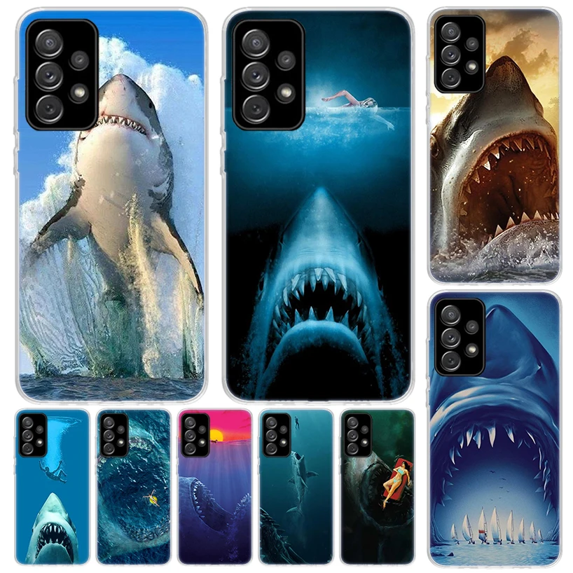 Ocean Monster Shark Swimming Phone Case For Samsung Galaxy A15 A14 A54 A13 A53 A12 A52S A55 A22 A23 A24 A32 A33 A34 A25 A35 A03S