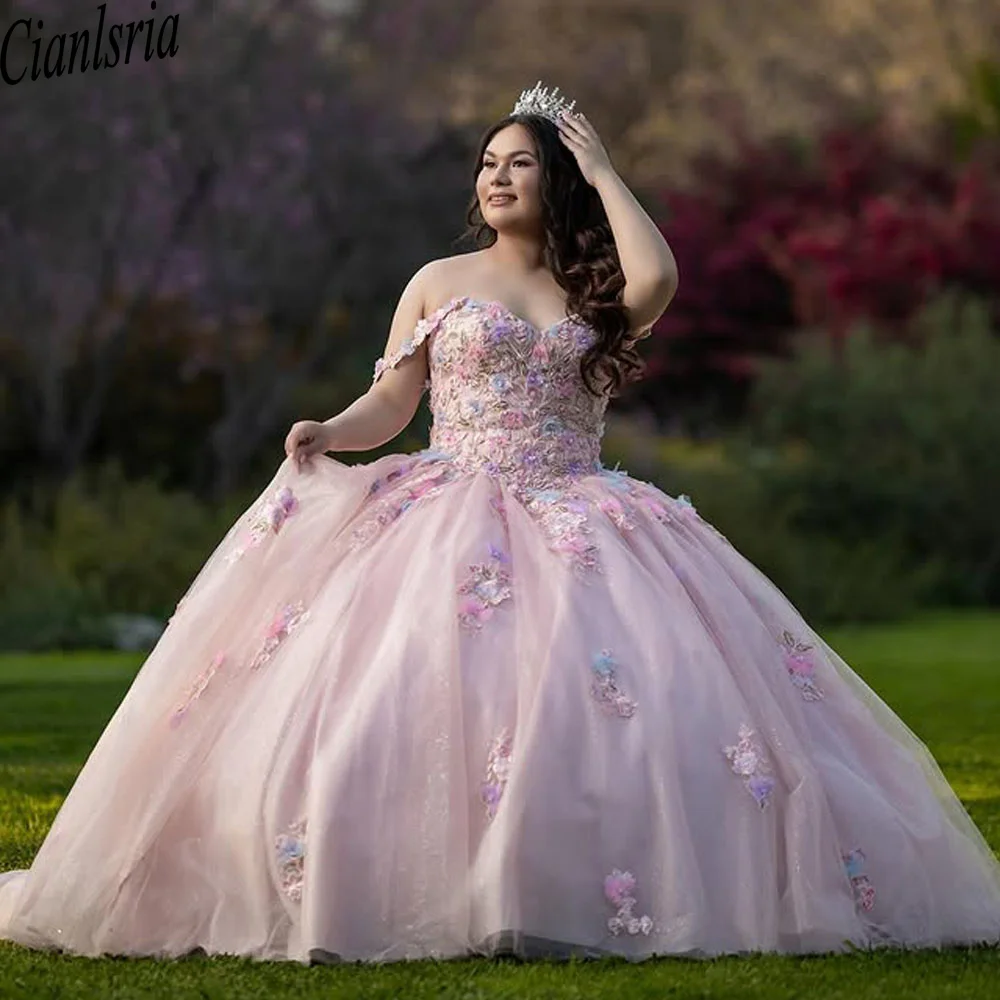 Pink Quinceanera Dresses Appliqued Lace Tulle Beaded Puffy Mexican Sweet 16 Dresses Charro 15 Anos Customized