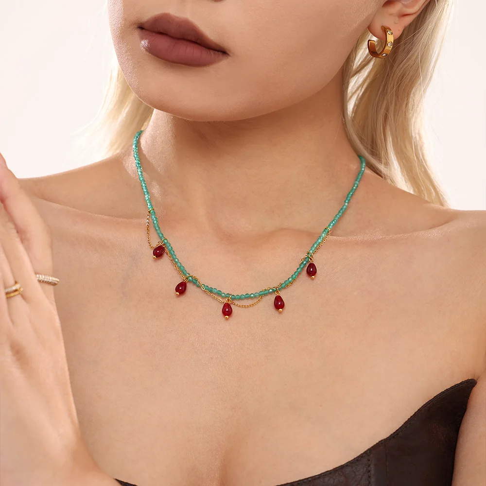 Women's Bohemian Stone Beaded Necklace, Unique Gift