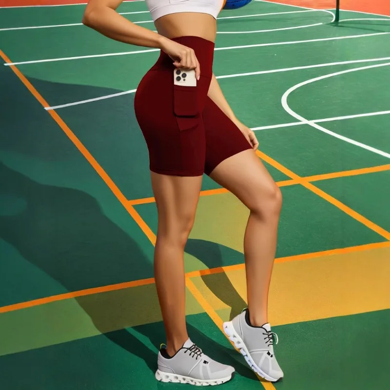 Women Pocket Sports Shorts Big Size Yoga Leggings Outdoor Wearling High Elastic Skinny Shorts Running Cycling Three Point Shorts