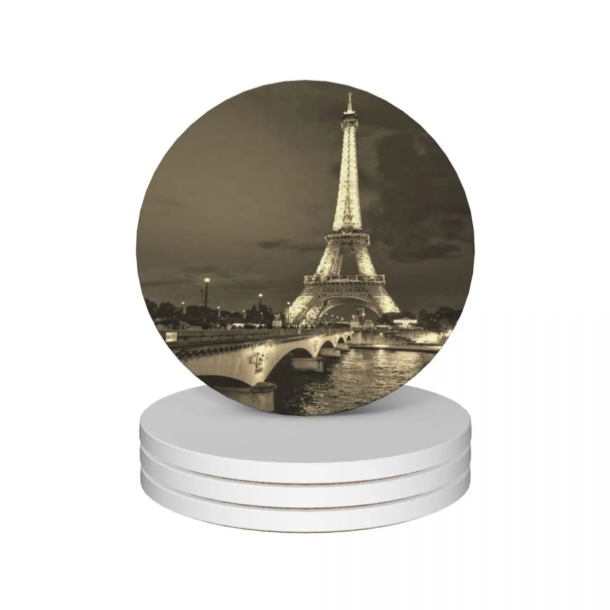 Eiffel Tower at Night - Eiffel Tower Height - Eiffel Tower Top Ceramic Coasters (Set of 4) black for drinks aesthetic Coasters