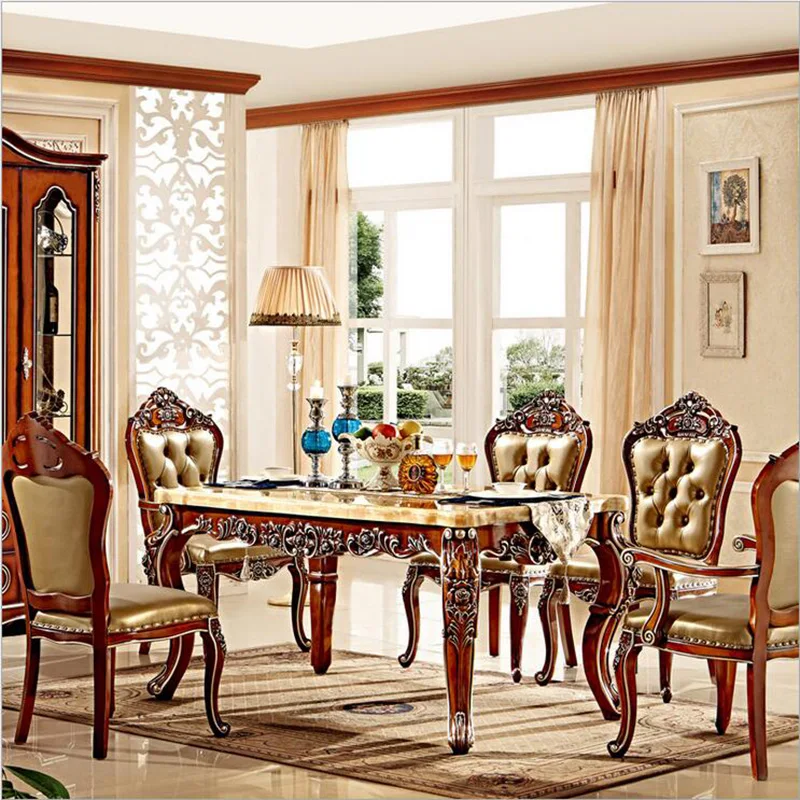 Antique Style Italian Dining Table, 100% Solid Wood Italy Style Luxury Dining Table Set pfy700