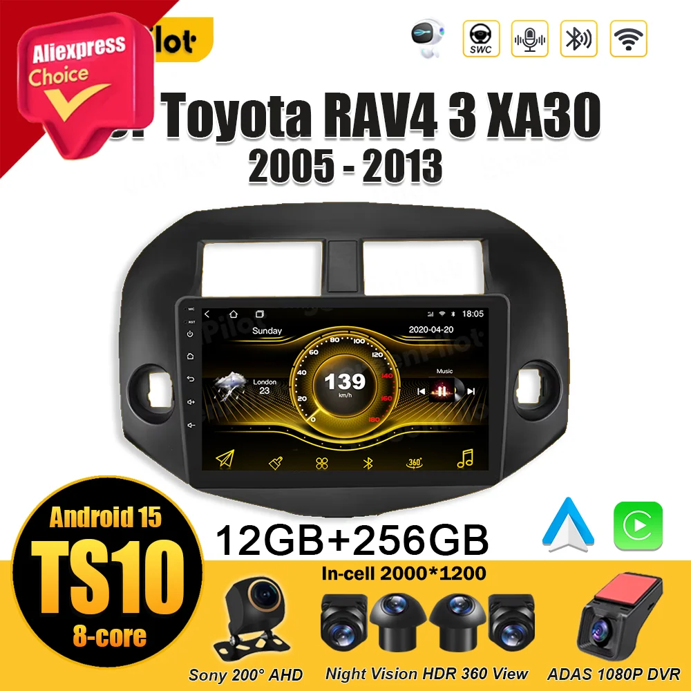 أندرويد 15 لتويوتا RAV4 3 XA30 2005 - 2013 وحدة رأس ستيريو مشغل فيديو الوسائط المتعددة نظام تحديد المواقع والملاحة بلوتوث 8 كور واي فاي 5G #1
