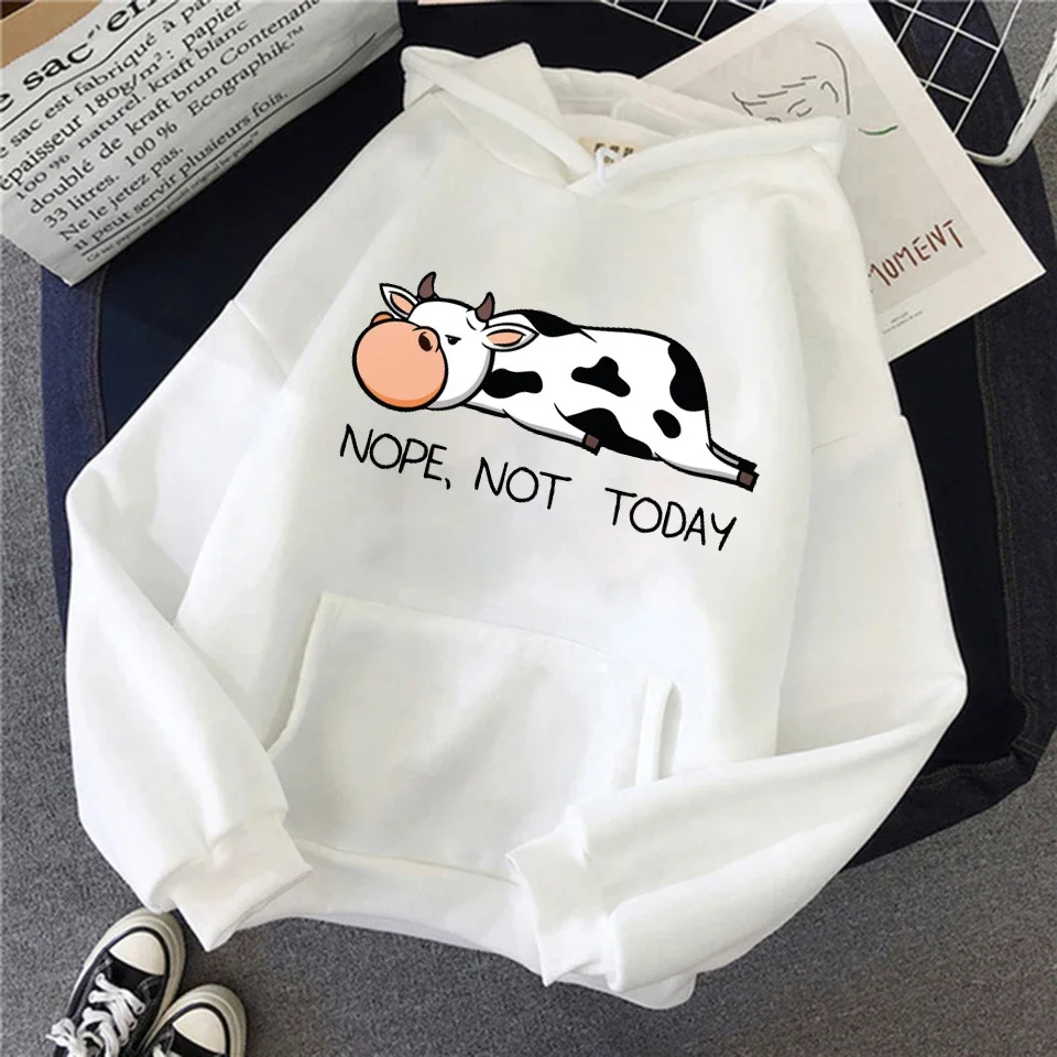 Nope Not Today Funny Cows Print Hoodies Hip Hop Streetwear Kawaii Women Sweatshirts 2023Spring Autumn Women Pullovers Hoodie