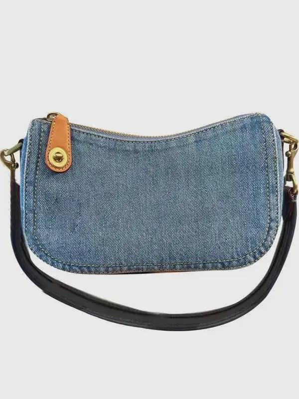 Torba pod pachę w stylu retro, dżinsowa, niebieska, na jedno ramię, torebka letnia 2025, nowa, ekskluzywna, w stylu francuskim, torba na chleb francuski, torba na mahjong.