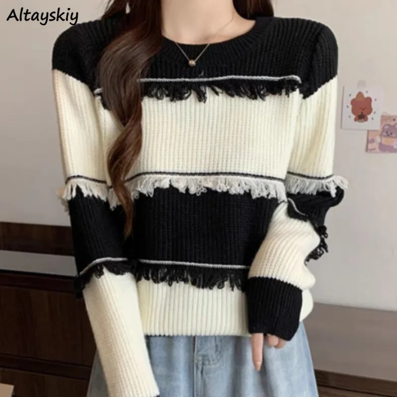 

Tassel Pullovers for Women Long Sleeve Knitted All-match Casual O-neck Korean Style Ins Tops Autumn Winter Fashion Warm Soft