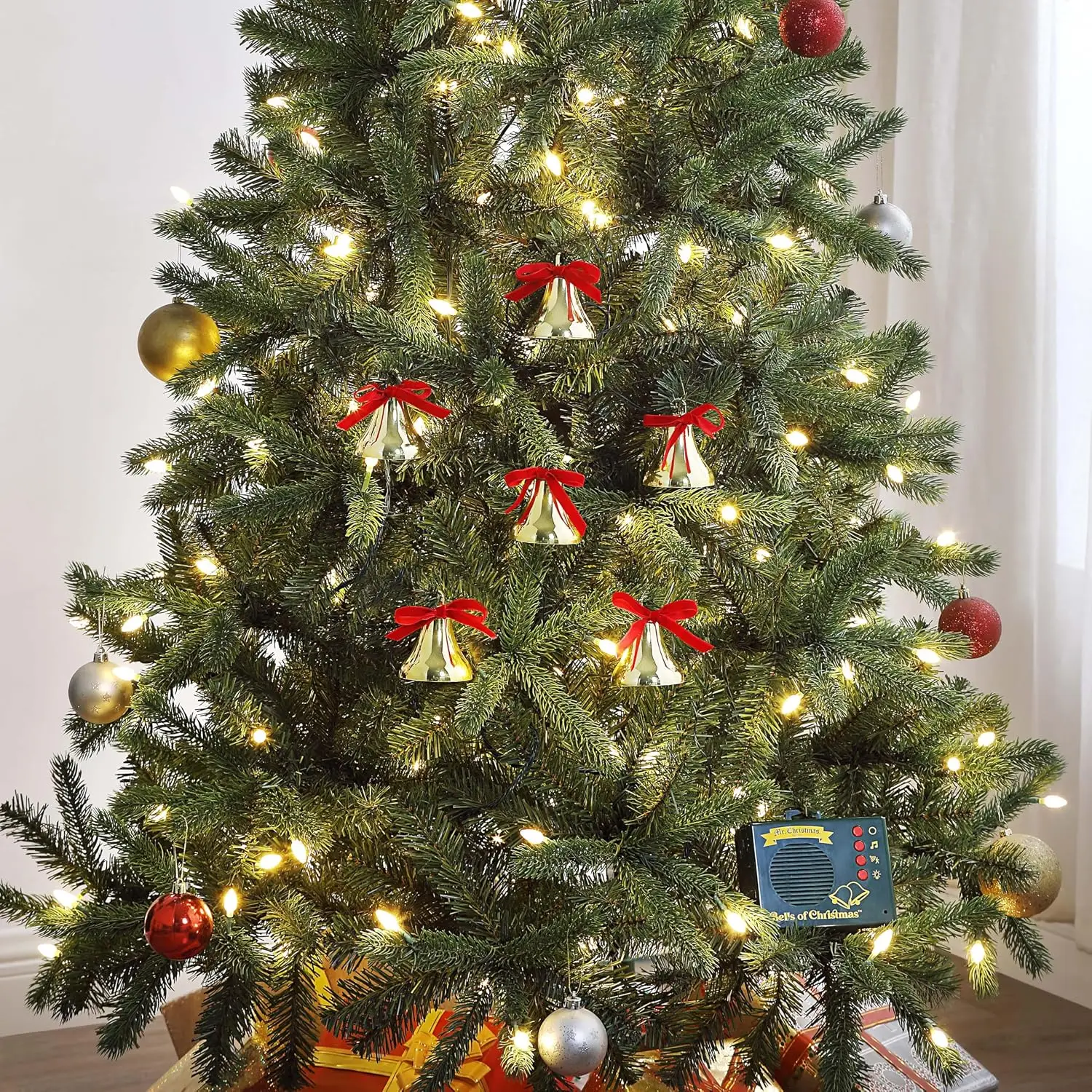 Battery-Operated Christmas Musical Bells Featuring Motion Sensor, LED Lights, and 15 Holiday Carols