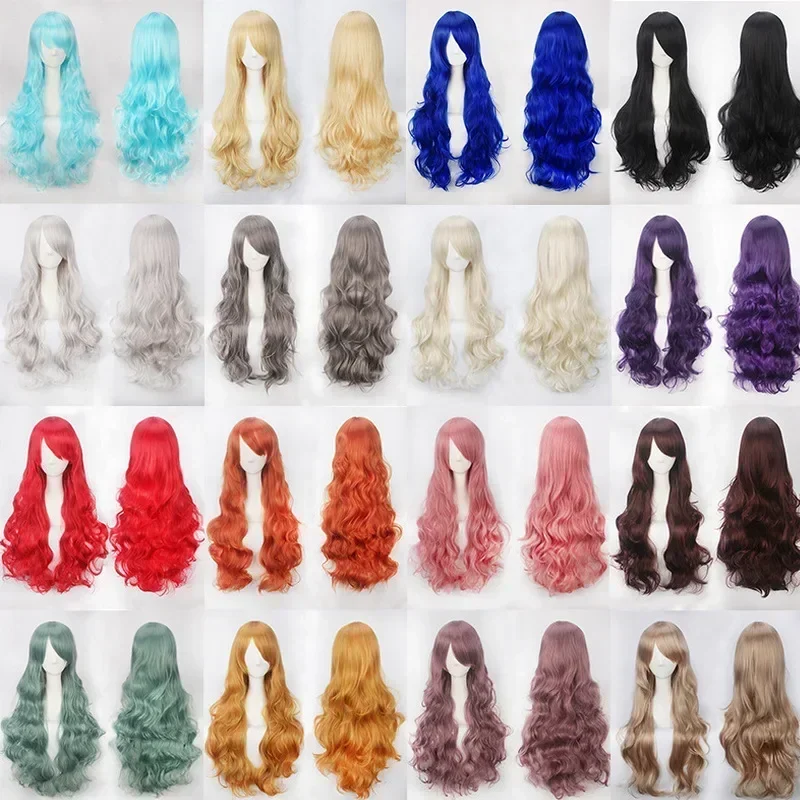 Perruques de Cosplay Synthétiques longues de 80cm، postiche ondulée blanche et violette pour femmes