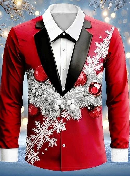

Новая мужская рождественская рубашка с галстуком-бабочкой и длинным рукавом, рождественская елка, гавайская рубашка с 3d принтом, мужская и женская модная новогодняя блузка, искусственный костюм