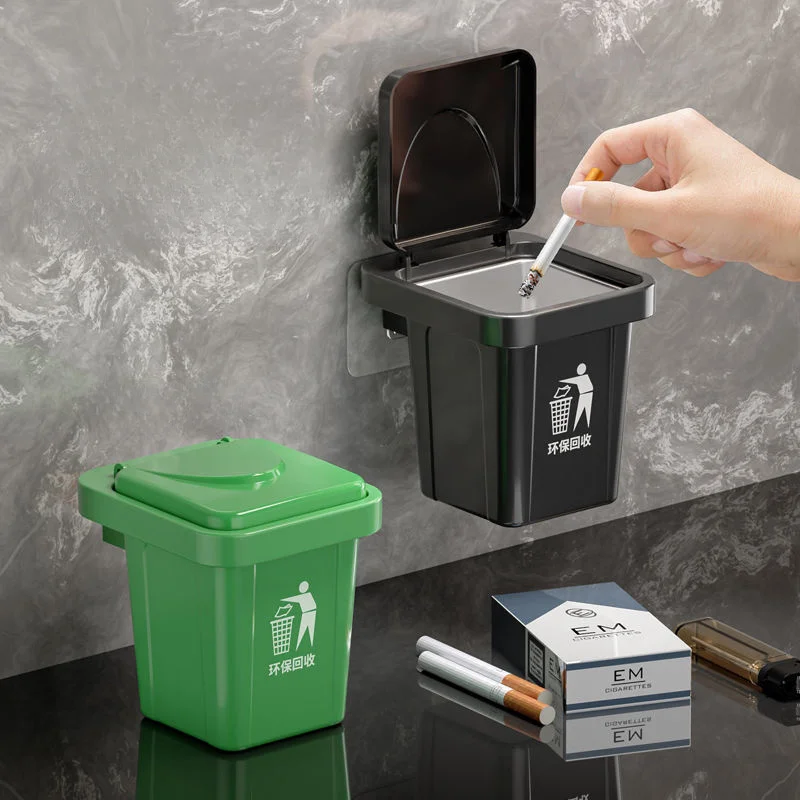 2PCS Trash Can Ashtray With Lid Stainless Steel Ashtray Bathroom Wall Hanging Mini Trash Garbage Can Bin Anti-fly Ash Ashtray