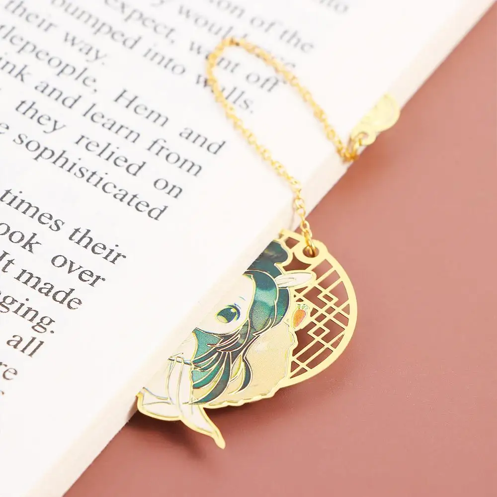 Chinese Style Tassel Pagination Mark Fringed Hua Cheng Metal Pendant Tian Guan Ci Fu Stationery Bookmark Book Markers