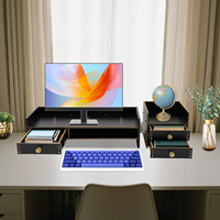 Computer Monitor Stand, Desktop Monitor Stand, Desktop Monitor Stand with Drawers Black/Light Wood/Wood Color