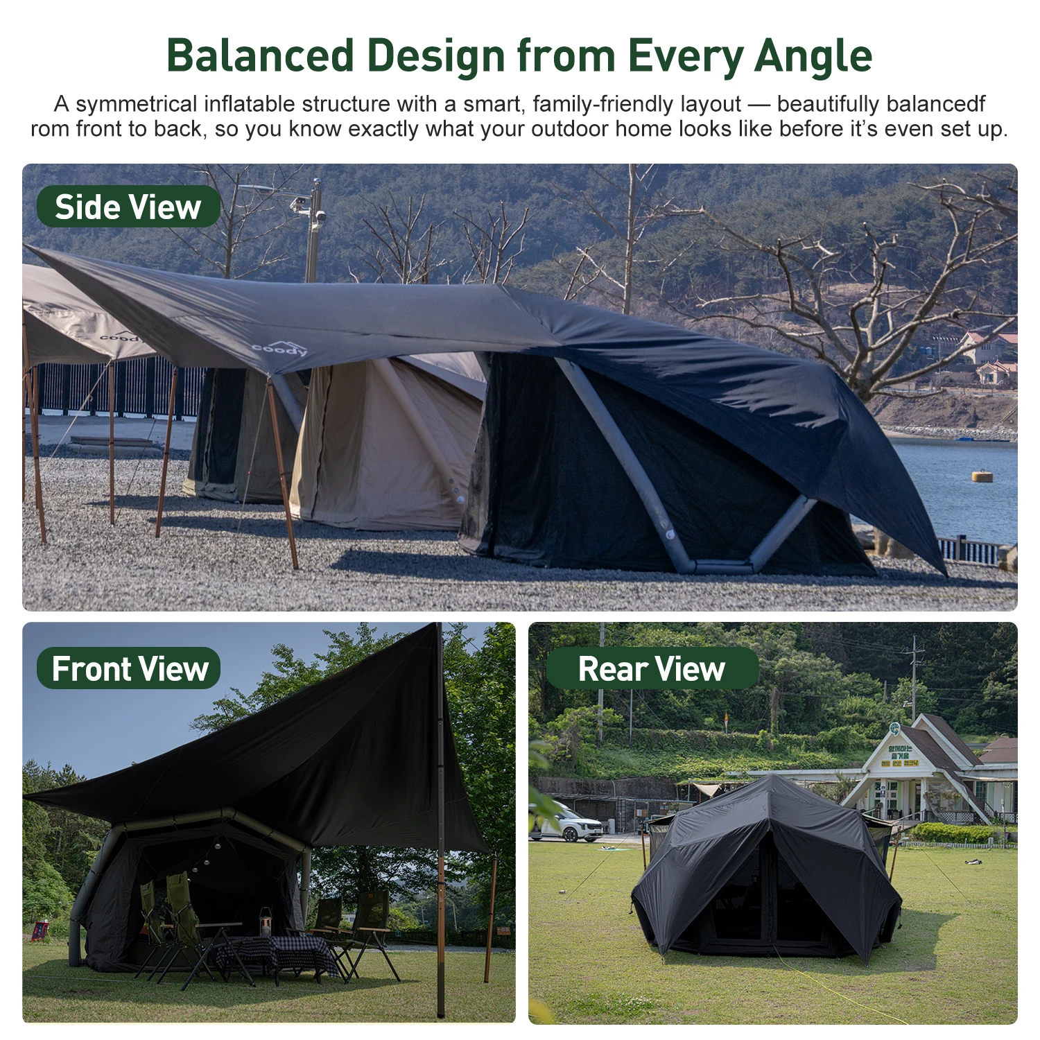 Coody Havena Black Inflatable Air Tent 4-6 Person 4 Season Luxury Outdoor Family Party Camping House Tent