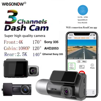 Kamera samochodowa 4k z wifi gps rejestrator samochodowy 3 kamery mini 4k sony kamera samochodowa 3 obiektywy przód i tył wewnątrz 3-kanałowa kamera samochodowa DVR Rejestrator
