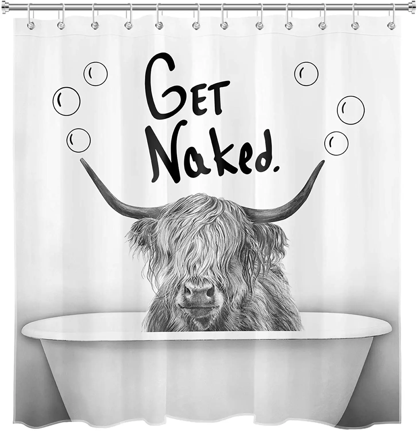 

Highland Cow Shower Curtain Get Naked Shower Curtains for Bathroom Funny Farmhouse Grey Bull Cattle In Bathtub Bath Curtains Set