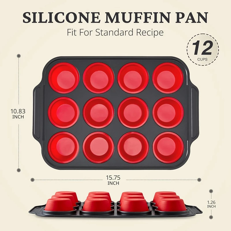 Silicone Muffin Pan With Metal Frame, Egg Bite Maker Silicone Molds For Baking, Cupcake Pans 12 Regular Size