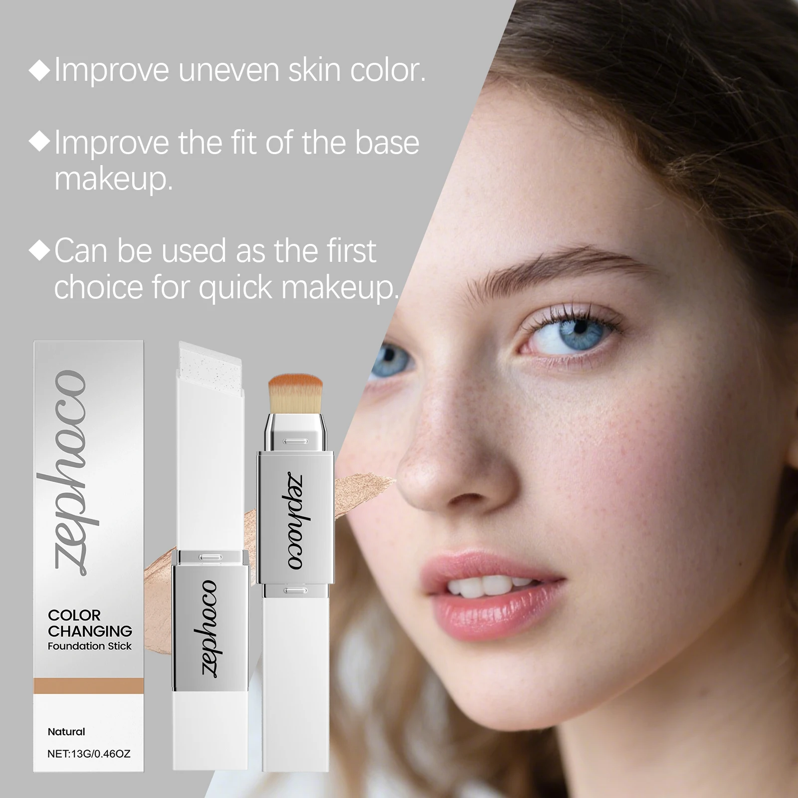 Natural Shade 2-in-1 Color-Changing Foundation Stick - Lightweight, Hydrating, Natural Fit, Non-Cakey and Sheer