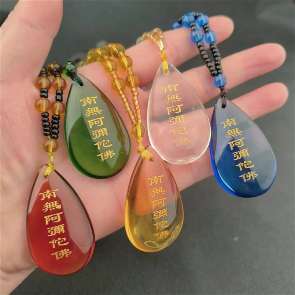 Pendentif Porte-Bonheur en Forme de Goutte d'Eau, Bijou Sculpté en Clip de Glace, Style Bouddhiste, Amulette Religieuse