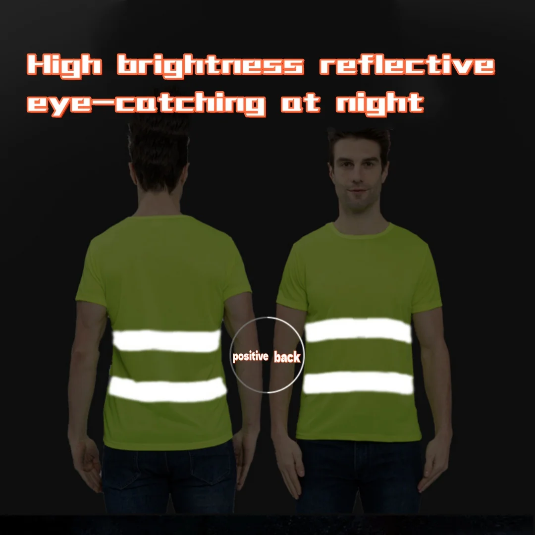 Round Neck Reflective Vest Collarless T-shirt Construction Site Fluorescent Short Sleeved T-shirt Cycling Outdoor Safety Suit