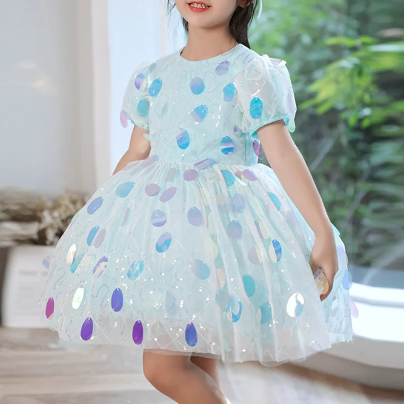 

Ball Gown Lolita Sweet Flower Girls Dresses Lovely Sequined Puff Sleeve Princess Dress O-neck Slim Waist Birthday Party Vestidos