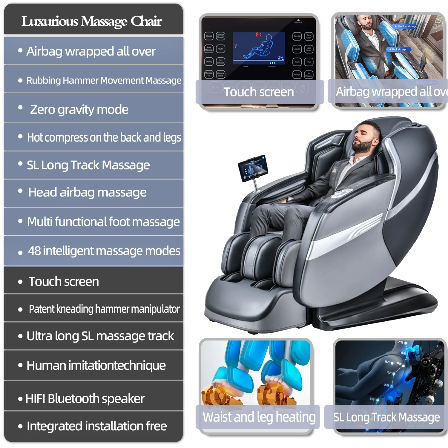 3 Year Warranty 4D SL-Track Zero Gravity full body AirBag Massager Chairs Home 3D Office Chair Luxury Electric Massage Sofa