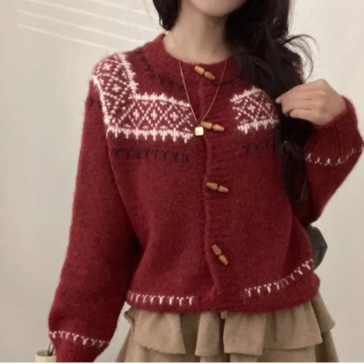

Шикарный осенне-зимний винтажный двухцветный свободный женский свитер, мягкий уютный кардиган на пуговицах с рогами, утягивающий длинный све, полиэстер