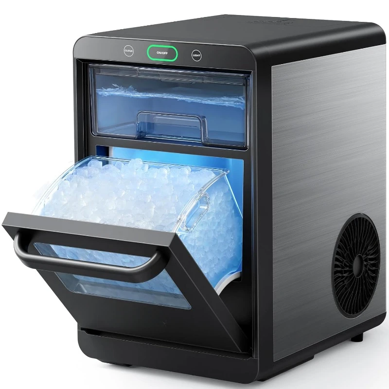 Nugget Ice Maker Countertop - Pebble Ice Maker Machine Crushed Ice, Pellet Ice 44 lbs per Day, Pull-Out Water Tank