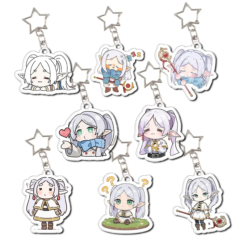 Lindo Llavero Acrílico de 5cm con Personaje Chibi de Frieren | Frieren: Beyond Journey's End Colgante de Bolso con Hebilla de Estrella, Amuleto de Regalo de Anime