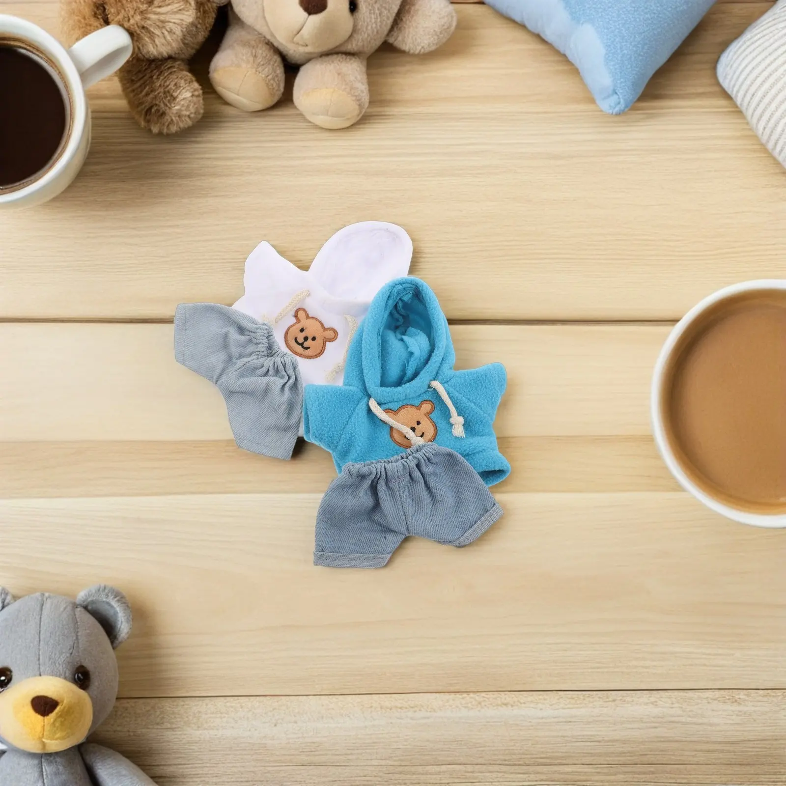 

Комплект одежды для медведя из 4 предметов: худи и джинсовые брюки, подходит для 20-сантиметровых (8-дюймовых) маленьких мягких игрушек, набор для самостоятельного изготовления одежды для медведя, милый наряд