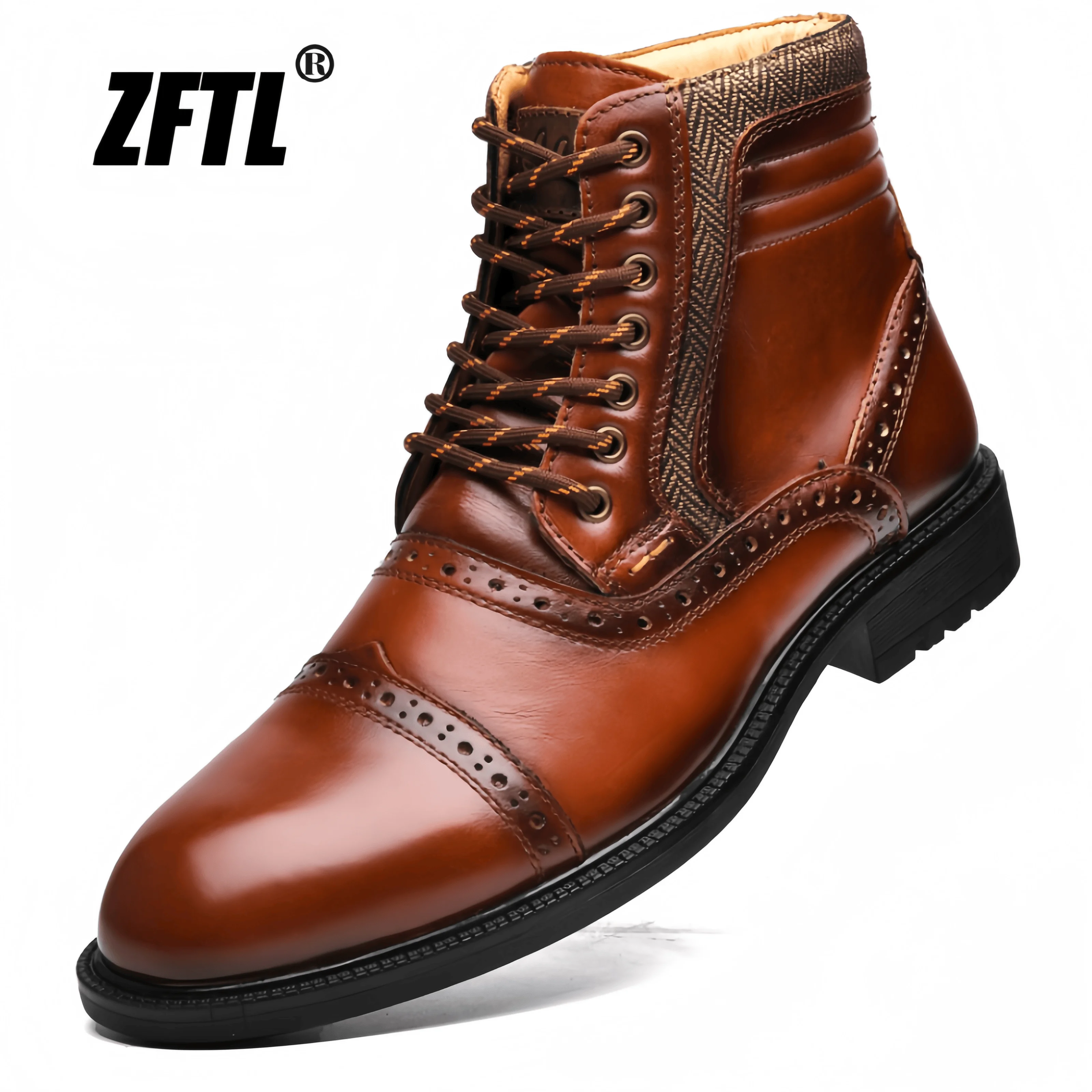 ZFTL Men's Ankle Boots Genuine Leather Man Brogue Boots Large size Black Brown High quality boots Lace up Non-slip business boot
