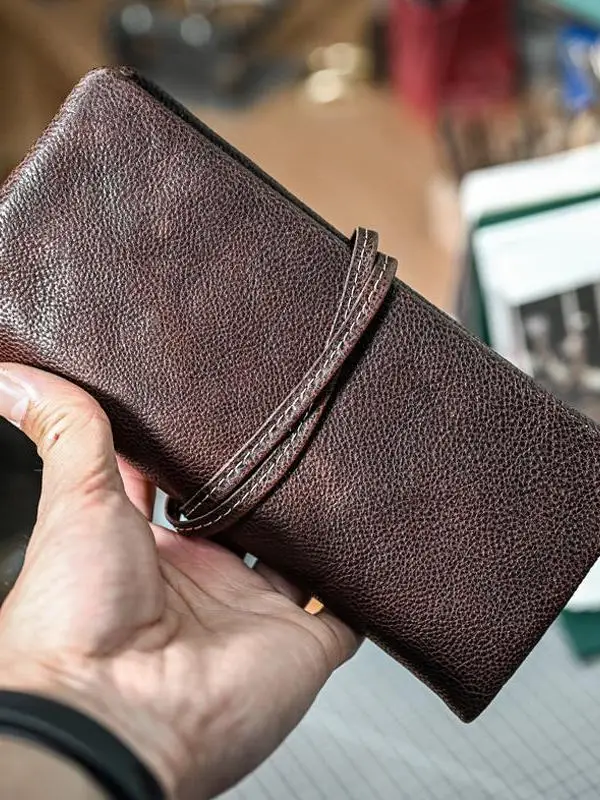 Bolso de mano de piel de vaca de primera capa de alta calidad a la moda para mujer, cartera para teléfono multitarjeta hecha a mano vintage de cuero genuino para mujer