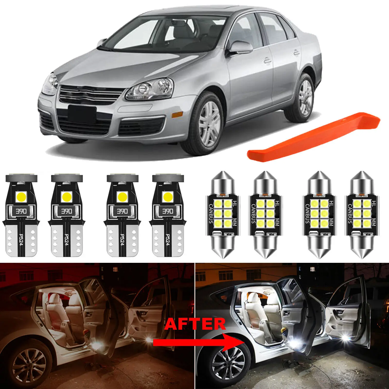 Winetis 17Pcs 6000K White Interior LED Lights Package Kit for 2005-2010 Volkswagen Jetta MK5 VW + Free Tool