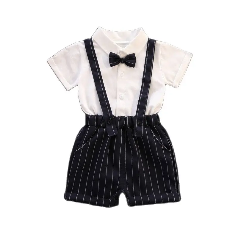 MIMITZ summer children's shirt set male infant gentleman suspenders shorts toddler clothing 1 week old birthday clothes