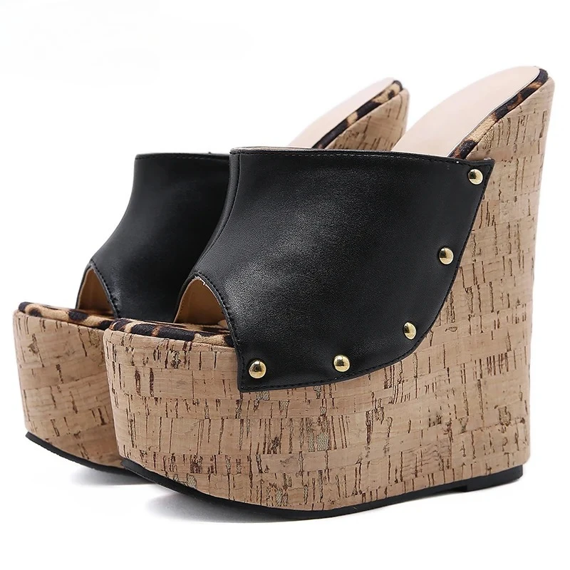 

Summer Fashion Open Toe Sandals Platform Super High Heels Metal Rivet Sandals Rome Party Mules Pumps Womens Shoes Slippers