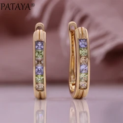 PATAYA Trendy Color Natural Zircon Earrings For Women Fashion 585 Rose Gold Color Accessories Girl Daily Wear Jewelry